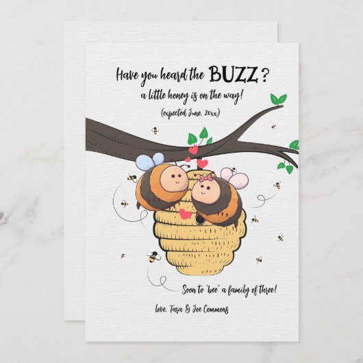 Beeカップルの妊娠の発表 招待状 (正面/裏面)