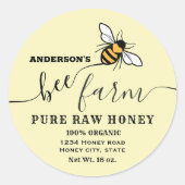 Beeスクリプトビーファームはちみつ瓶ラベル ラウンドシール (正面)