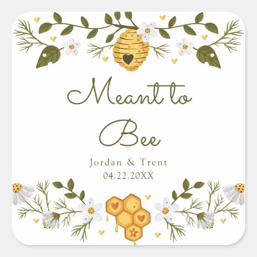 Beeテーマの結婚式の引き出物/ギフトステッカー スクエアシール (正面)