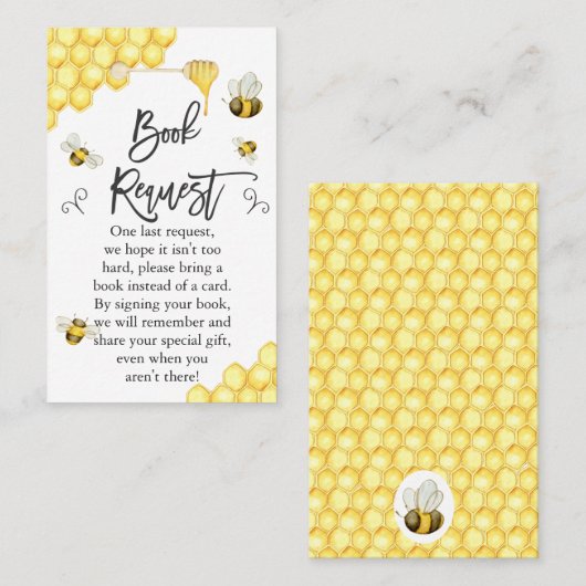 Beeテーマの赤ちゃんシャワーブックリクエストの挿入 名刺 (正面/裏面)