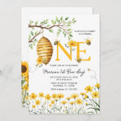 Beeフローラ私たちの小さな蜂蜜ビーはONEを回している 招待状 (正面/裏面)