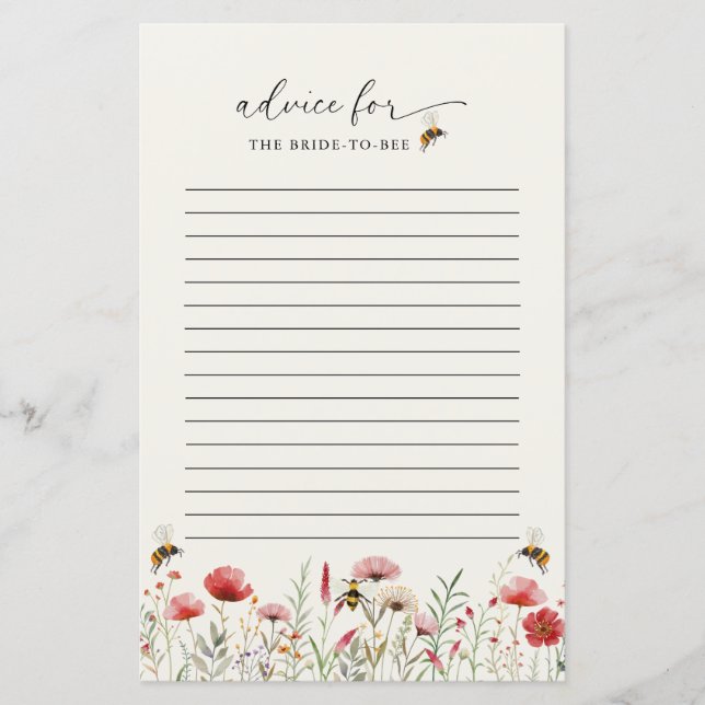Beeブライダルシャワーアドバイスカード (正面)