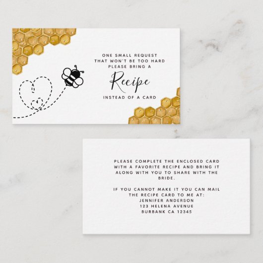 Beeブライダルシャワーレシピ要求エンクロージャカード エンクロージャーカード (正面/裏面)