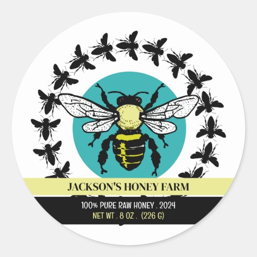 Beeロゴ – Beeyard, Honey Farm Product Label ラウンドシール (正面)