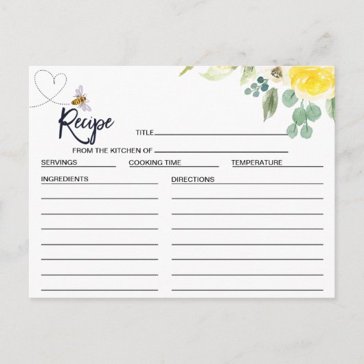 BEE専用フローラブライダルシャワーレシピカード ポストカード (正面)