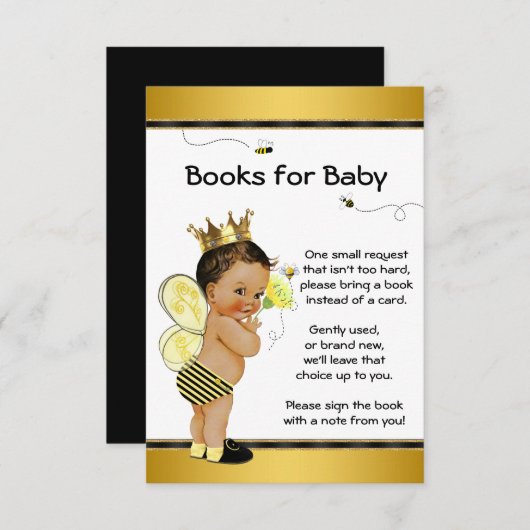 Bee持って来る本のエスニック少年の赤ちゃんシャワーインサート 招待状 (正面/裏面)