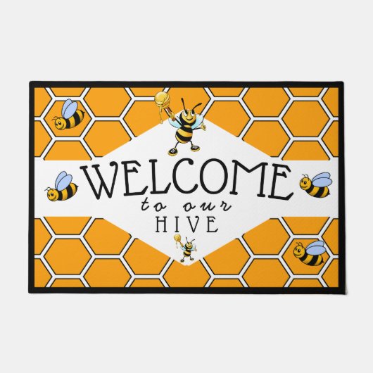 Bee クール Hiveへようこそ ドアマット (正面)