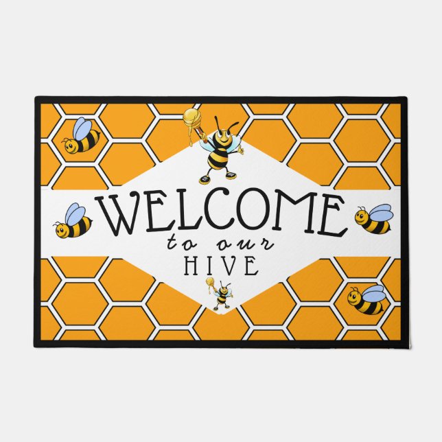 Bee クール Hiveへようこそ ドアマット (正面)