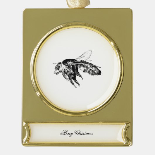 Bee – 暗い神秘的な昆虫 ゴールドプレートバナーオーナメント (正面)