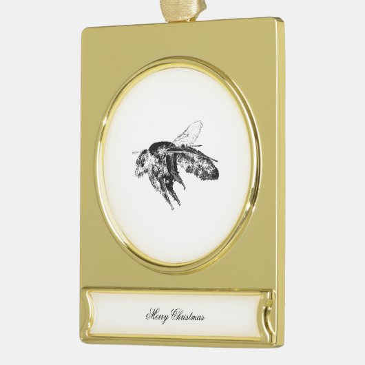 Bee – 暗い神秘的な昆虫 ゴールドプレートバナーオーナメント (左)