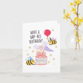 Bee 誕生日カード - "Hap-Bee バースデー おめでとう!" カード (黄色い花)
