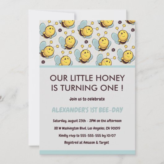 Bee 1st誕生日招待状かわいい私たちの小さな蜂蜜 招待状 (正面)