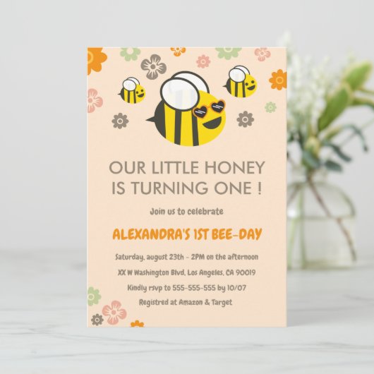 Bee 1st誕生日招待状かわいい私たちの小さな蜂蜜 招待状 (スタンド正面)