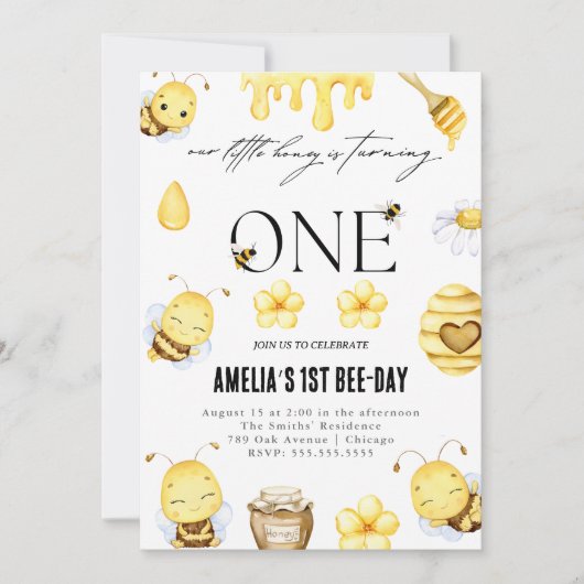 Bee 1st誕生日招待状 招待状 (正面)