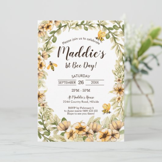 Bee 1st Birthday招待状1st Bee Day Honey Bee 招待状 (スタンド正面)