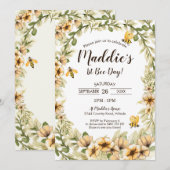 Bee 1st Birthday招待状1st Bee Day Honey Bee 招待状 (正面/裏面)