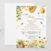 Bee A Little Honey is on the Way Baby Shower 招待状 (正面/裏面)