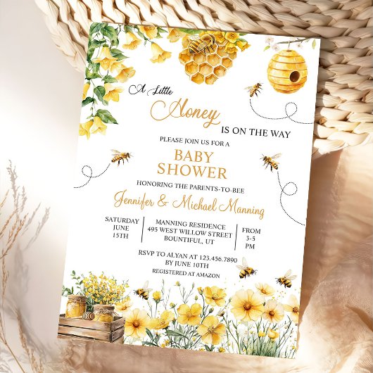 Bee A Little Honey is on the Way Baby Shower 招待状