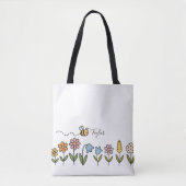 Bee and Colorful Flowers Personalized Gift トートバッグ (正面)