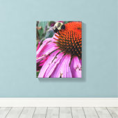 Bee and Coneflower Faux Wrapped Canvas Print キャンバスプリント (インサイチュ (ウッドフロア))