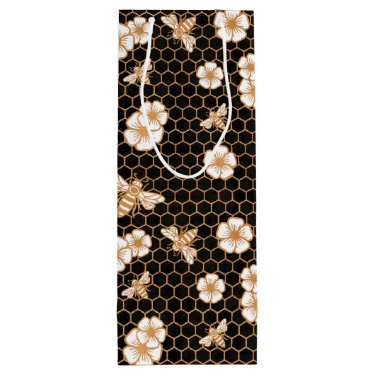 Bee and Flowers Pattern ワインギフトバッグ (裏面)