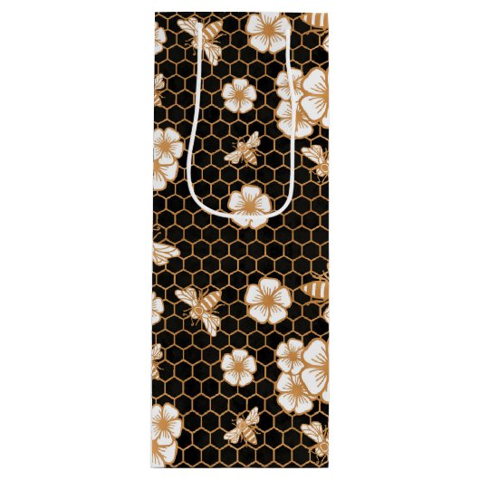 Bee and Flowers Pattern ワインギフトバッグ (正面)
