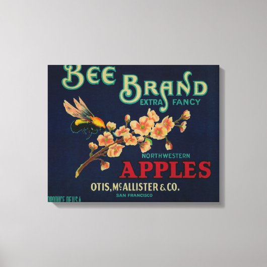 Bee Apple Crateラベル キャンバスプリント (正面)