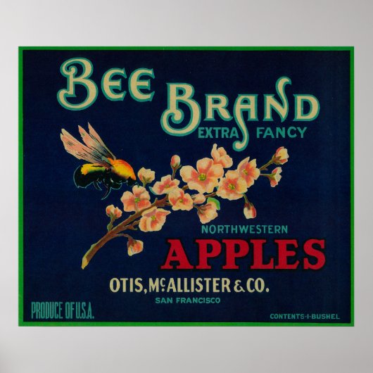 Bee Apple Crateラベル ポスター (正面)
