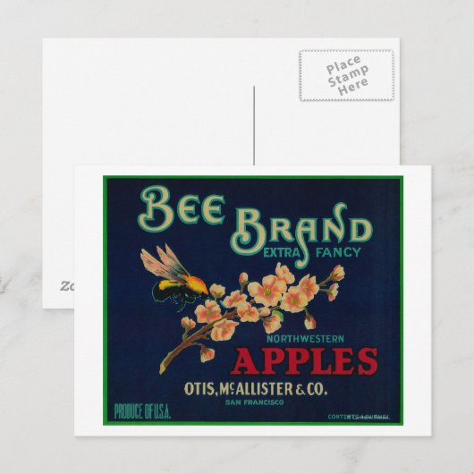 Bee Apple Crateラベル ポストカード (正面/裏面)