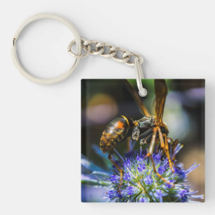 Bee Aware Square (両面)キーチェーン キーホルダー