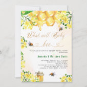 Bee Babyシャワー黄色のフローラ性別が親を明かす 招待状 (正面)