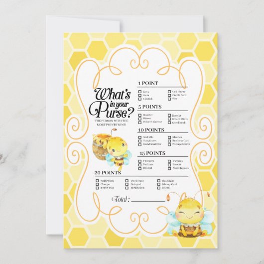 『Bee Baby Shawer What's In Your Backbug Game』（ハンバッ 招待状 (正面)