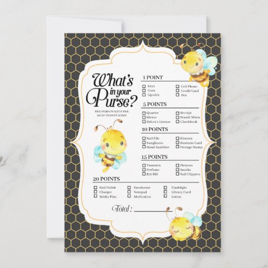 Bee Baby Showerあなたの財布ゲームの中にあるものを 招待状 (正面)