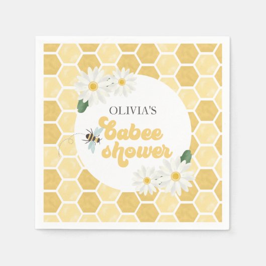 Bee Baby Showerハニカムとデイジー スタンダードカクテルナプキン (正面)