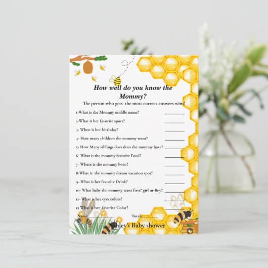 Bee Baby showerママのゲームカードをどれだけ知っているか 招待状 (スタンド正面)