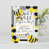Bee Baby Shower 性別発表 白 招待状 (スタンド正面)