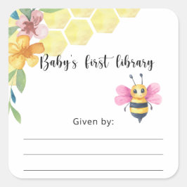 Bee Baby Shower bookplate, books for baby スクエアシール