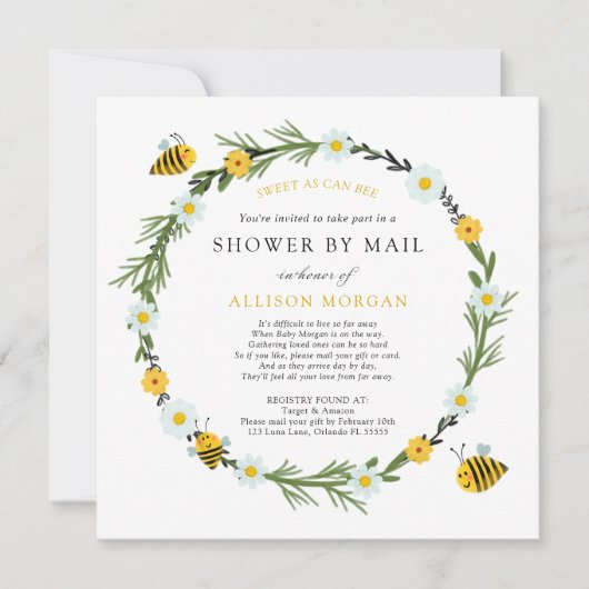 Bee Baby Shower by Mail 招待状 (正面)