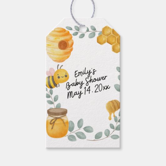 Bee Baby Shower Favor Bag ギフトタグ (正面)