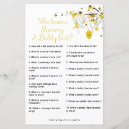 Bee Baby Shower Game – 誰がパパ&ママを知っている