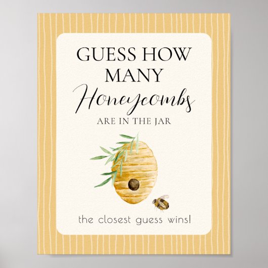 Bee Baby Shower Guess How Many Game Table Sign ポスター (正面)