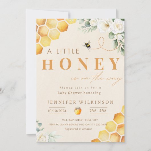 Bee Baby Shower Honey Is On Way 招待状 (正面)
