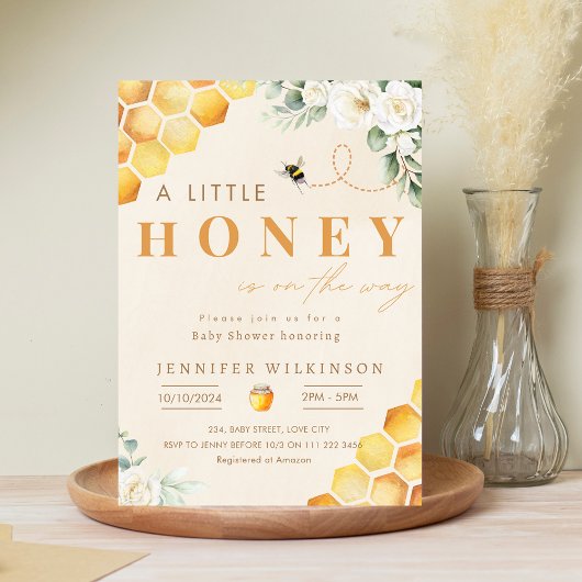 Bee Baby Shower Honey Is On Way 招待状