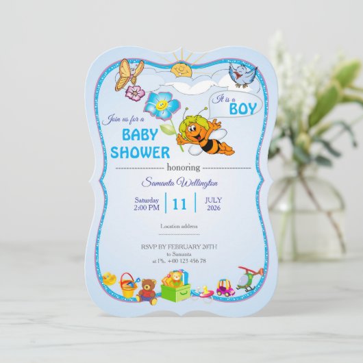 Bee Baby Shower Invitation for boy 招待状 (スタンド正面)