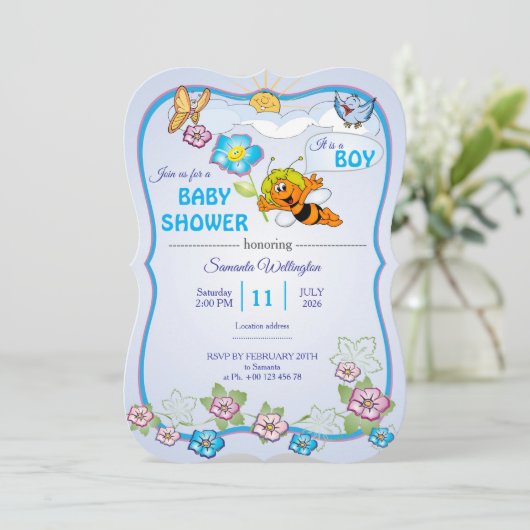Bee Baby Shower Invitation for boy 招待状 (スタンド正面)