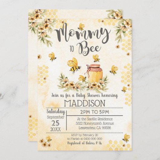 Bee Baby Shower Invitation Mommy to Bee 招待状 (正面/裏面)