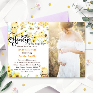 Bee Baby Shower Photoの途中に蜂蜜が少し入っている 招待状