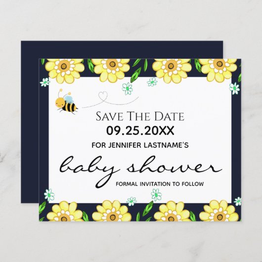Bee Baby Shower Save the Date (正面/裏面)