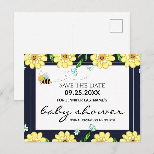 Bee Baby Shower Save the Date ポストカード (正面/裏面)