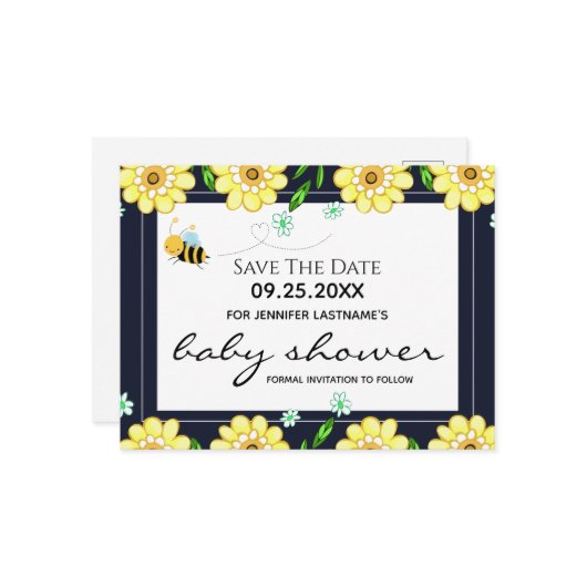 Bee Baby Shower Save the Date ポストカード (正面/裏面インサイチュ)